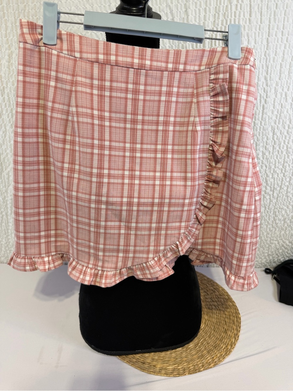 Sadie & Sage Pink Plaid Ruffle Wrap Mini Skirt